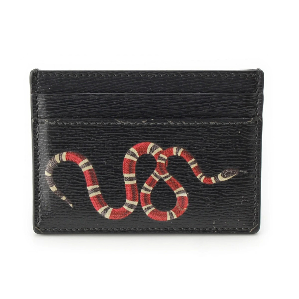 Gucci Leather Kingsnake Card Case Wallet Black